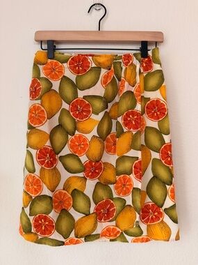 Vintage Silk Citrus Print Mini Skirt Lemon Orange Fruit Summer Italian Coastal M